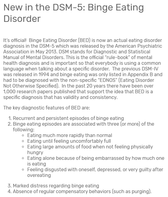 dsm 5 definition of binge eating disorder